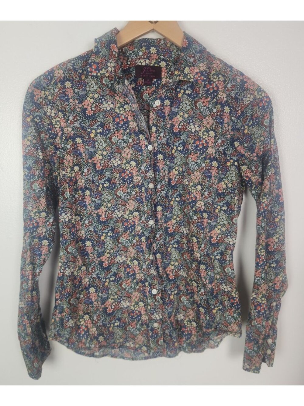J. Crew Liberty Fabric Women's Sz. 4 Button Up Long Sleeve Top In Elderberry Flo